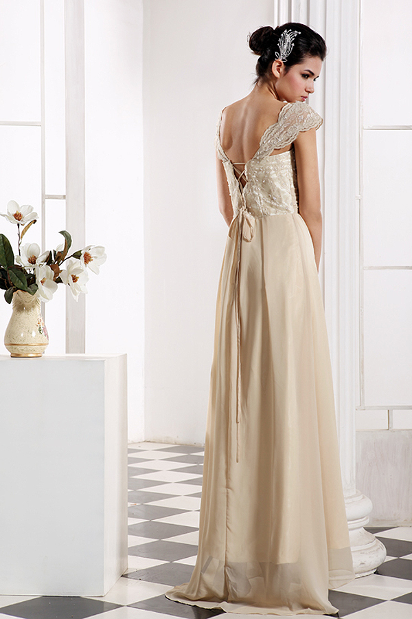 Sweetheart Short Sleeve Chiffon Evening Dress - Click Image to Close